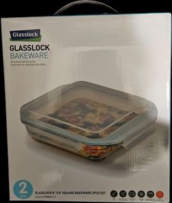 Glasslock bakeware, 2 piece 8" × 8" square (2100mL) & 2 piece rectangle (2200mL), OBO