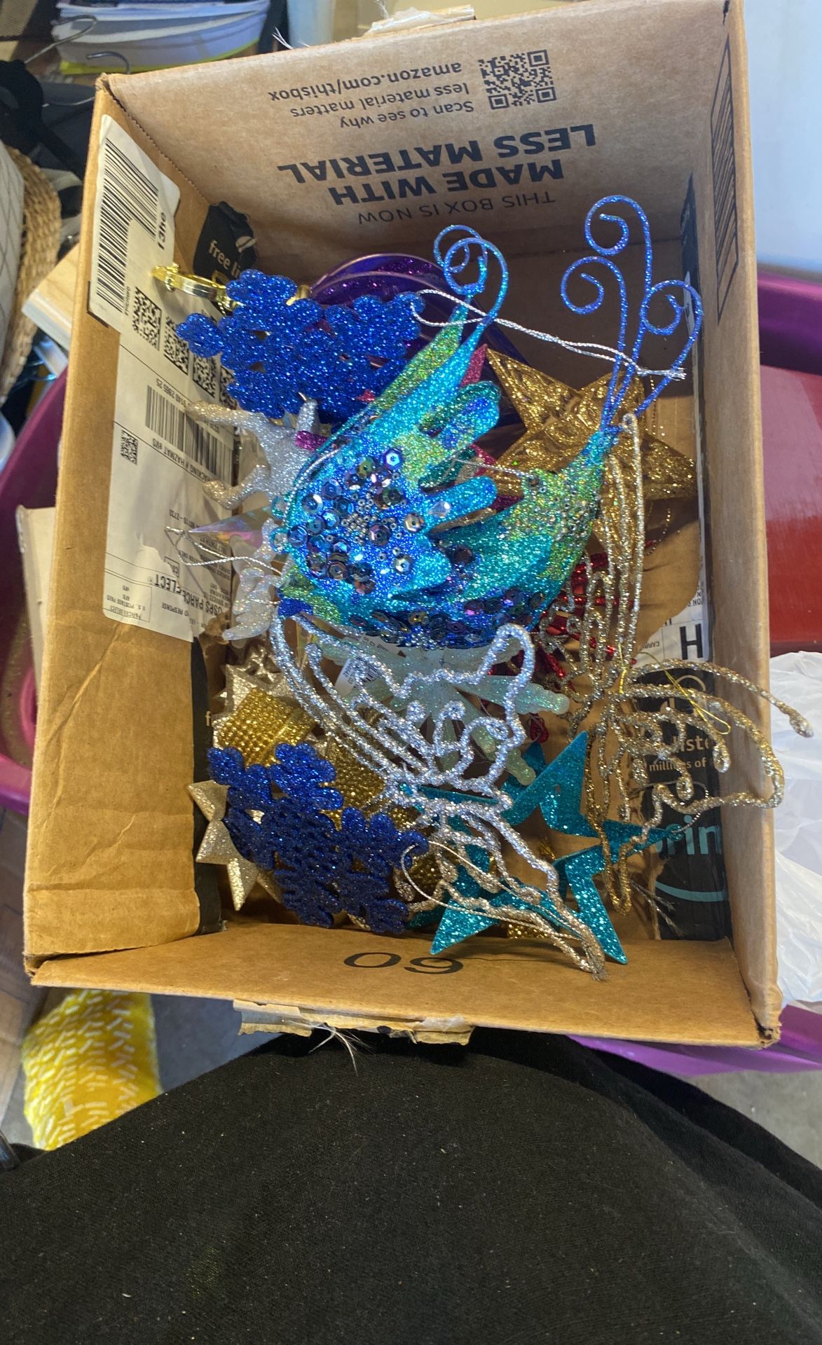 Box Of Various Christmas Ornaments