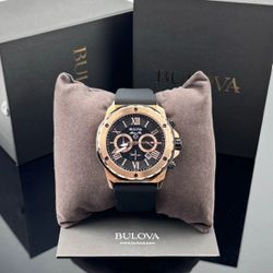 Bulova Marine Star Black Dial Chronograph Silicone Strap Men's Watch 