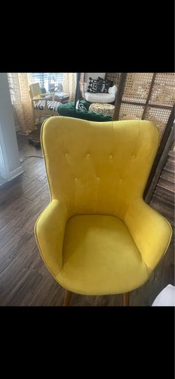 Mid century modern yellow velvet chair