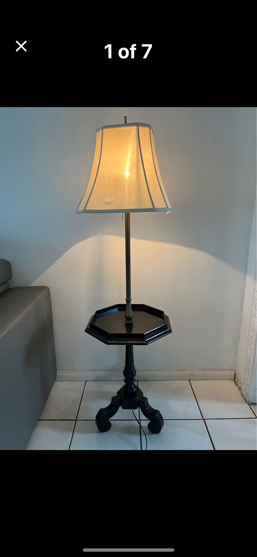 Rare Antique Floor Lamp Table Art Deco Brass/ Wood Approx 56”