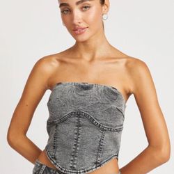 emory park denim corset tube top grey denim size medium NEW with tags
