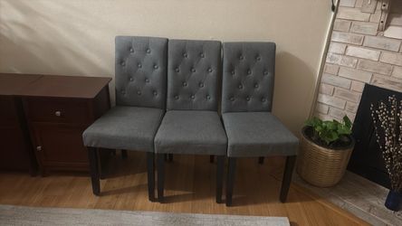 Set of 3 Gray Tufted Dining Chairs