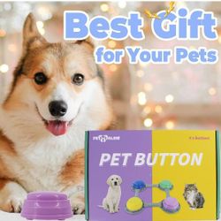Set of 4 Talking Buttons for Cat and Dog Training, Funny Engravable Voice Command Buttons with Placement Stickers, Colorful and Customizable - Y, G, P