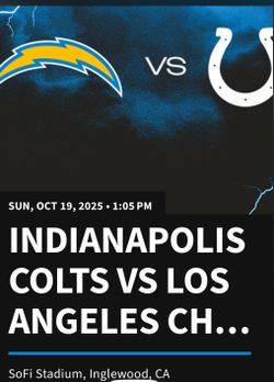 2x Tickets to Los Angeles Chargers Vs Colts