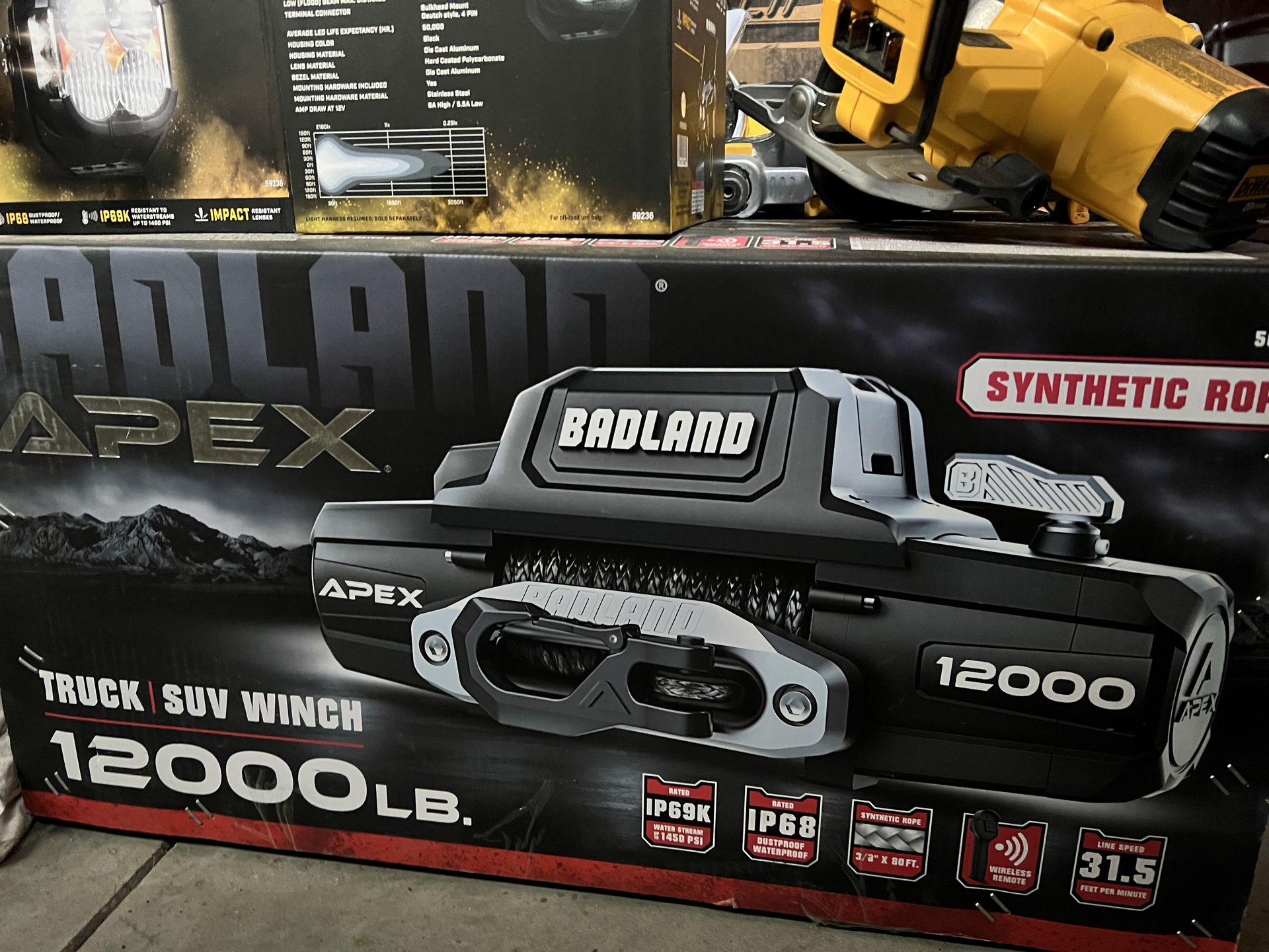 Badland Apex 12,000 lb Winch (Brand New, Synthetic Rope, wireless remote