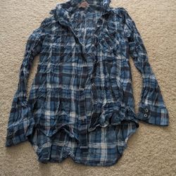 Blue Plaid Button-Up Shirt
