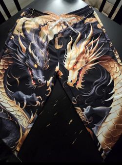Double Dragon Track Pants Mens Sizes Large and Extra Large Available Gold Black Dragons