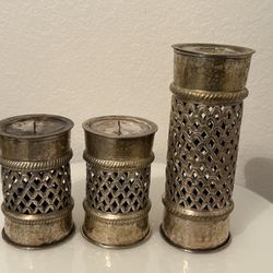 Luminaries Set Of 3 Metal Candle Holders Pierced Pattern