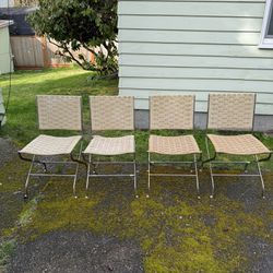 4 Vintage Dining Chairs With Macrame And Metal