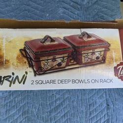 Decorative bowls on rack