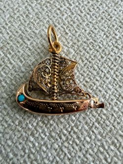 Vintage 19K Gold Filigree Sailboat Pendant – 800 Marked – 1.6g