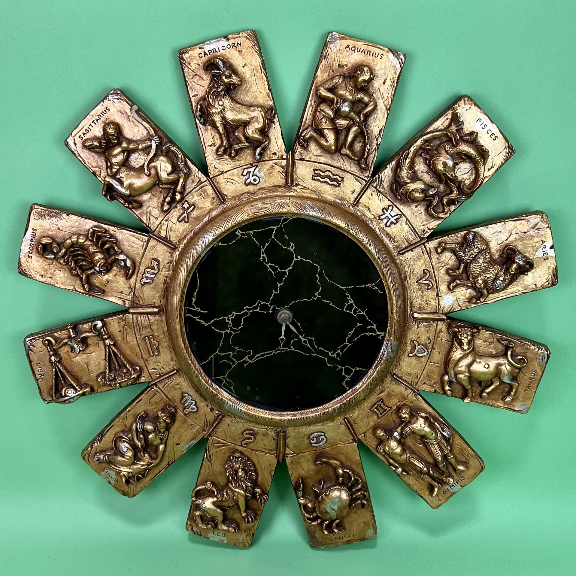 Giant Vintage Zodiac Wall Mirror Clock - 31”