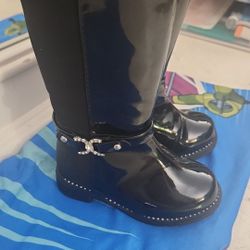 Black Patent Leather Toddler Girl Boots Sz 5