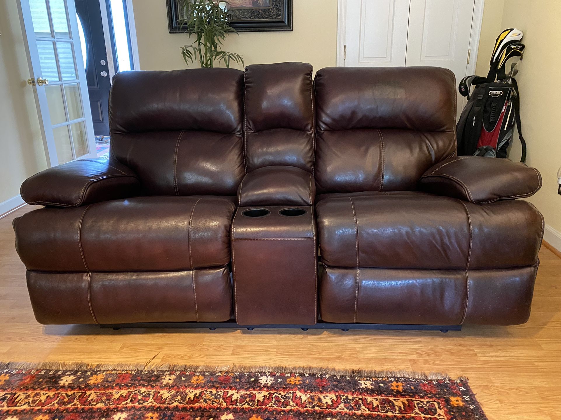 Manual Reclining Loveseat with Console Coffee  Reclining Sofa Couch