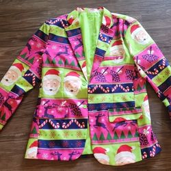 Christmas Santa Blazer Jacket Coat Tie Sz Large 42 - 44