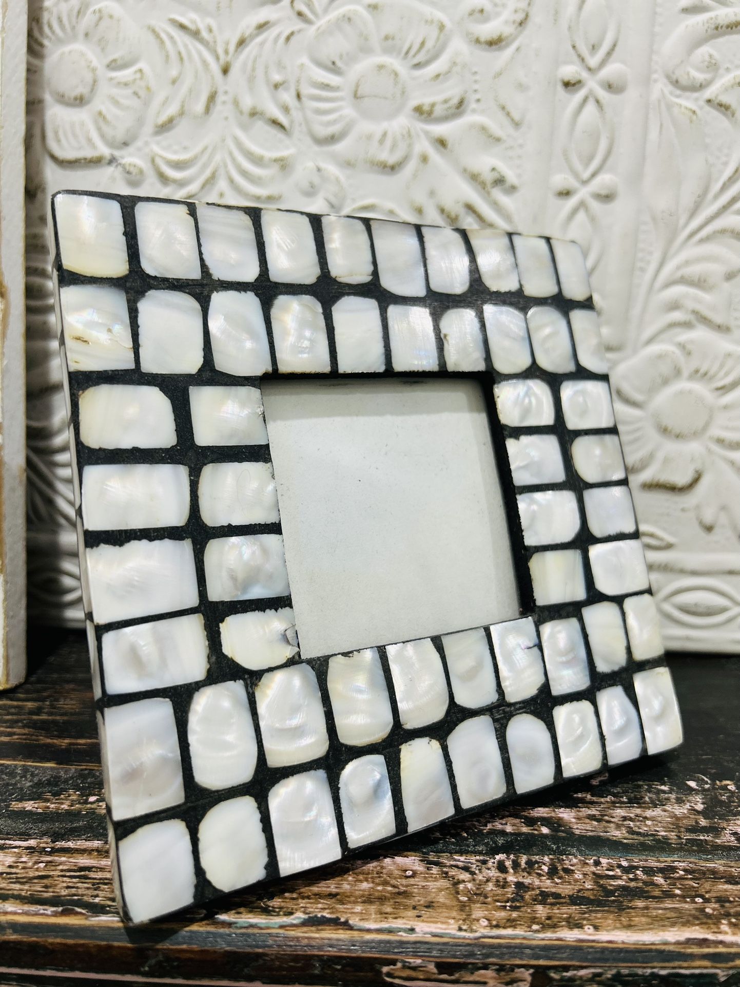 Vintage Gorgeous Oyster Shell Handcrafted Phot Frame Small 3x3 Home Decor