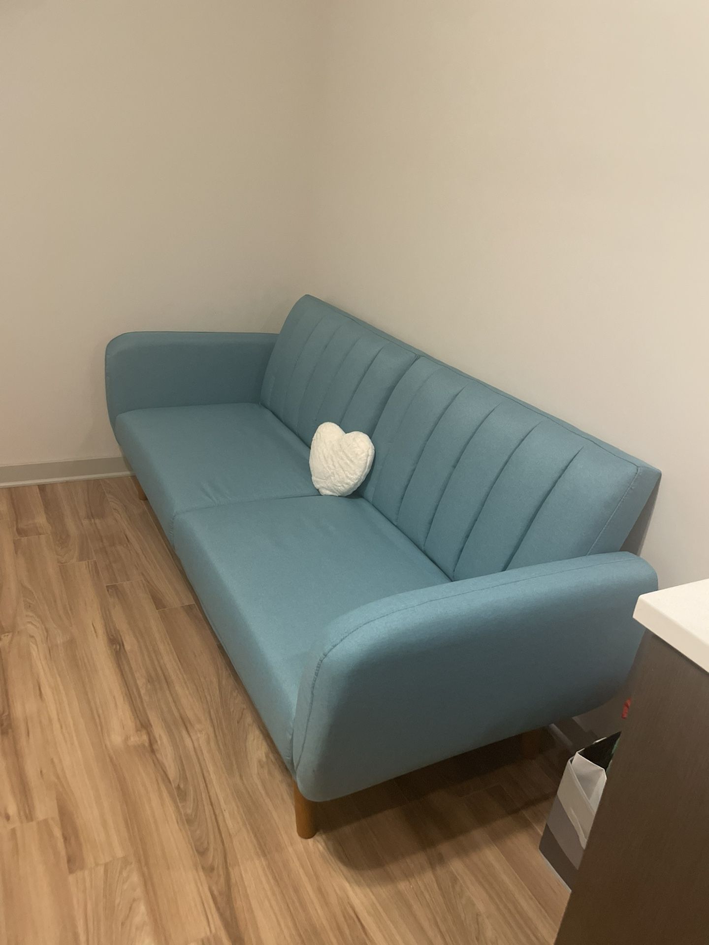 Novogratz Brittany 82 Inch Futon Sofa Bed teal Upholstered Couch Sleeper