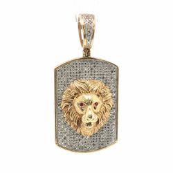 Men’s 10k Yellow Gold Diamond Lion Head Dog Tag Pendant for Necklace GP3120072