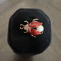  Vintage 14k Gold Brooch With Pearl And Red Ruby Eyes 
