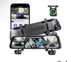 NHOPEEW 12 Inch Rear View Mirror Camera 4 Channel with WiFi & APP Control