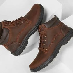 Skechers Segment Garnet hiking Boot Dark Brown Leather AUTHENTIC