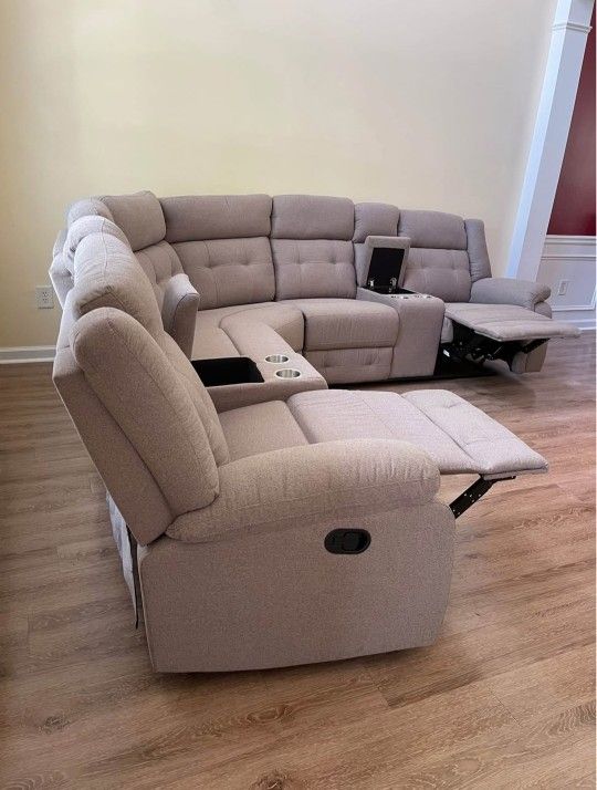 Brand New Fabric Soft Beige Recliner Sectional