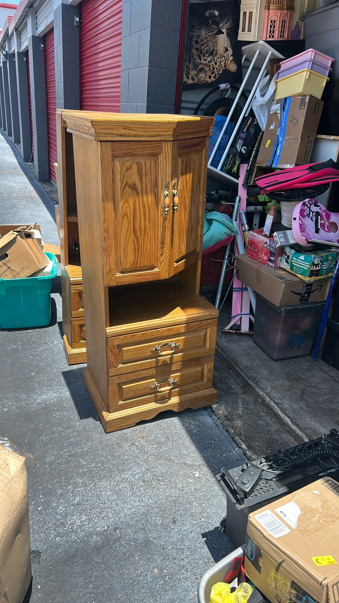 The whole bedroom set these two nightstands which you can see long dresser with the mirror and the headboard and it dd and it dresser mirror headboard