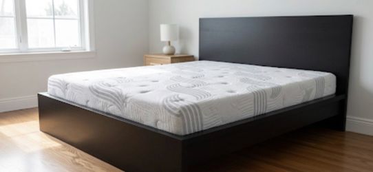 Ikea Malm Queen Black Platform Bed Frame with Mattress