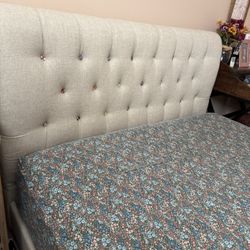 Tufted Upholstered Queen Bed Headboard & Frame 