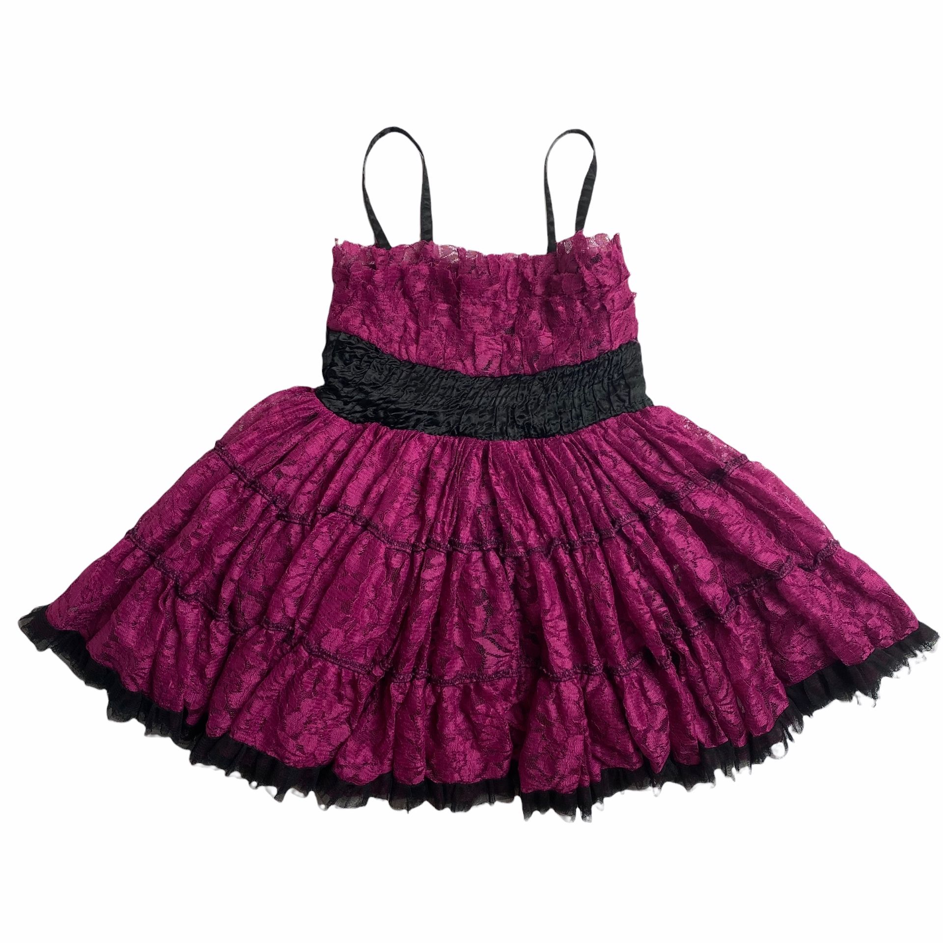 Oh! La La! Girls Couture Dress Size 6 Lace Tutu Magenta Boutique Full Skirt Cotton blend band top on interior with cotton tee style skirt lining Uns