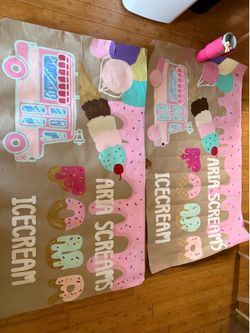 Hand painted party banner for a daughter named aria turning four!