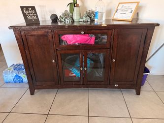 Dark Wood Sideboard Cabinet with Glass Doors