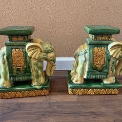 Vintage Ceramic Elephant Garden Stool, Flower Pot Stand 2 Lot