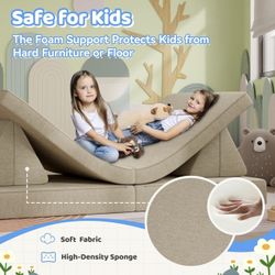 Khaki Modular Kids Sofa Sectional Children Play Couch with Removable Cover 4PCS