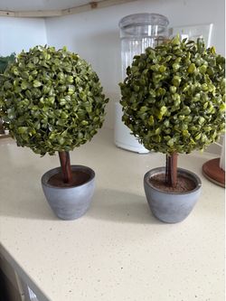 2 artificial small decor trees