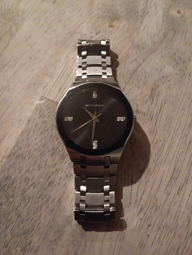 Gentleman's 37mm SS WITTNAUER Black Dial w Diamond Accents SWISS Watch