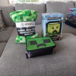 Minecraft Cover, Lunchbox, And Creeper Lamp