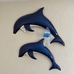 Set of 2 Dolphin Wall Art Sculptures