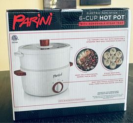 Parini 6 cup Hot Pot Electric Non-Stick with removable steam tray, White New sealed