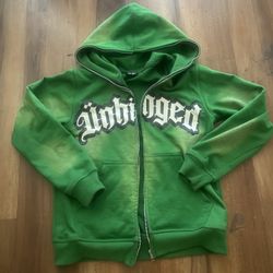 green unhinged zip up hoodie size S