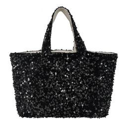 New hand-held tote bag high-end large-capacity fashion shiny handbag women‘s niche European and American silver sequin bag