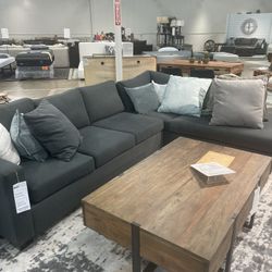 *Purchased for $4k* Dark Grey L Sectional Full Size Pull-Out Bed Washable Slip Covers