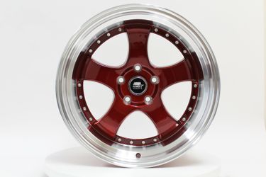 18X9.5 MST MT07 White W/Machined Lip Gold Rivets Wheels