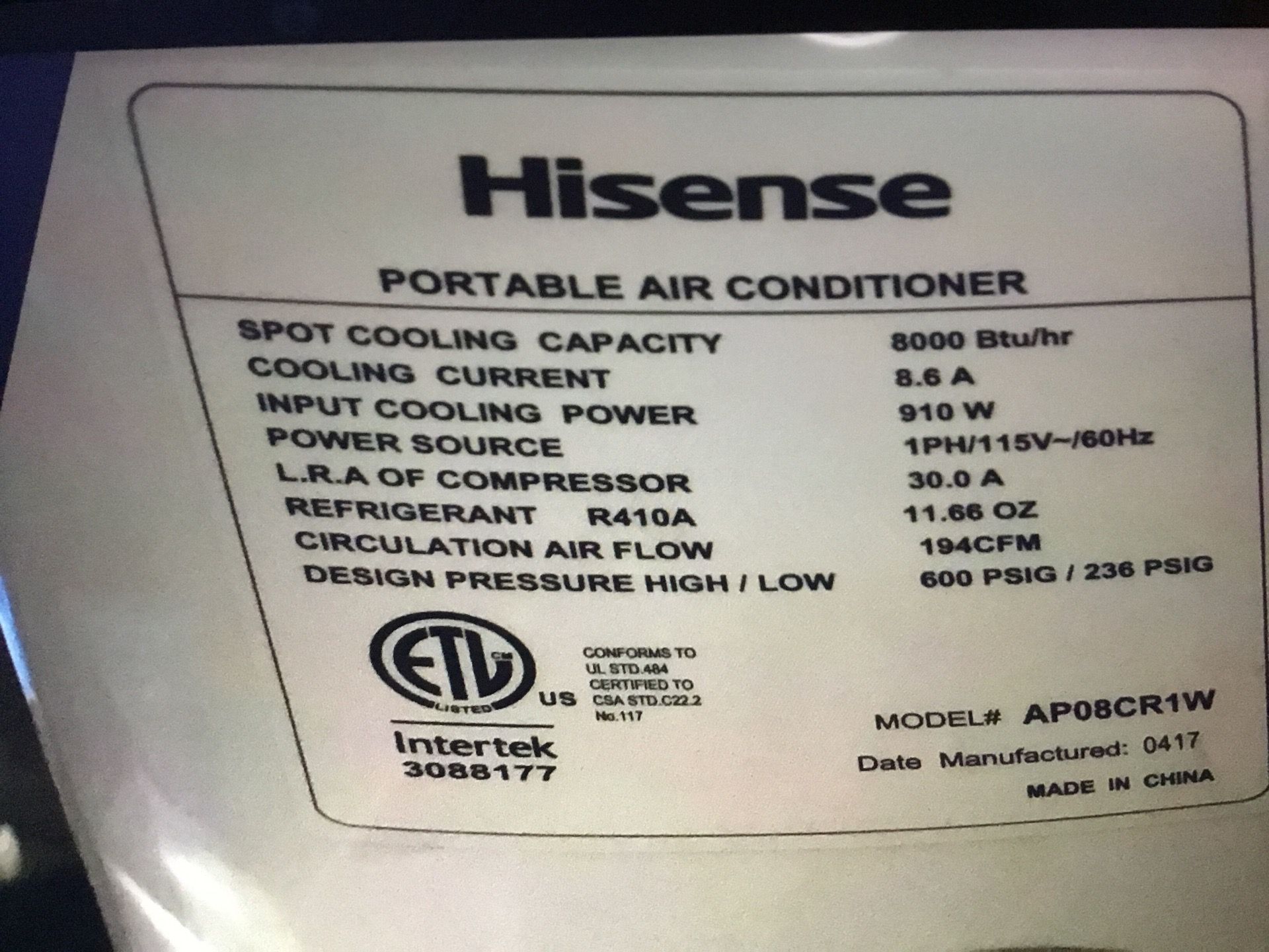 Air Conditioner 8000 Hisense