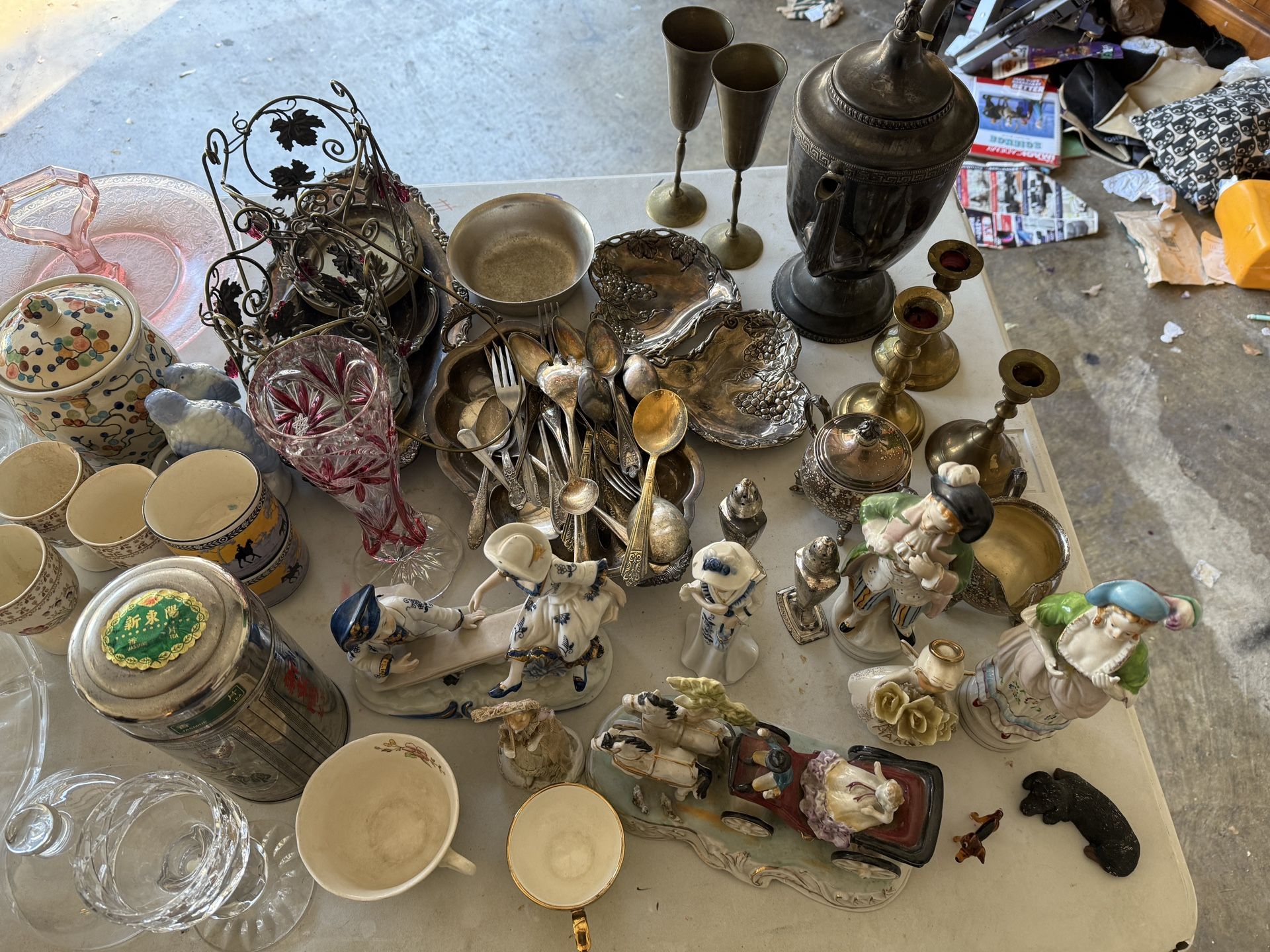 Vintage China And glassware, Silverware And Hummel Style Figurines
