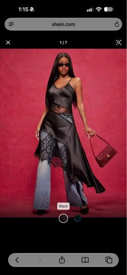 Nya Szn Black lace asymmetrical dress with satin and lace overlay, size XS