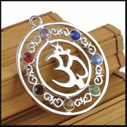 Chakra Healing Point 7 Gemstone Beads OM Pendant Necklace Necklace *See My Other 500 Items*