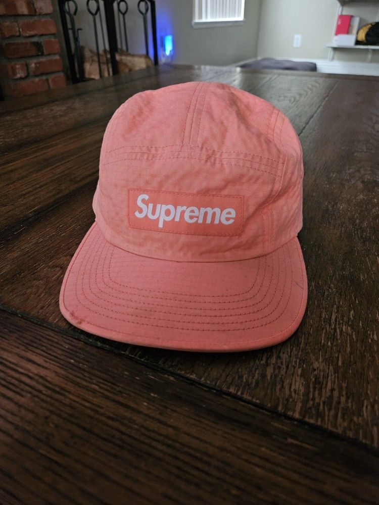 Overdyed Ripstop Supreme 5 panel Camp hat in peach. Authentic #supreme .