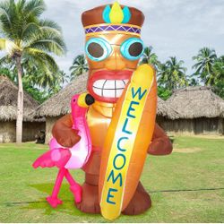Shappy 5 Ft Inflatable Tiki Flamingo Surfboard Luau Hawaiian Party Decorations Summer Inflatables Outdoor Tiki Blow Up Beach Tropical Pool Surfing Par